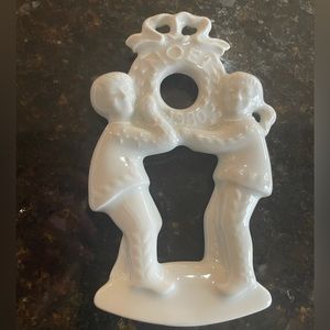 Vintage Haviland France Christmas 1980 Boy & Girl NOEL White Porcelain Ornament